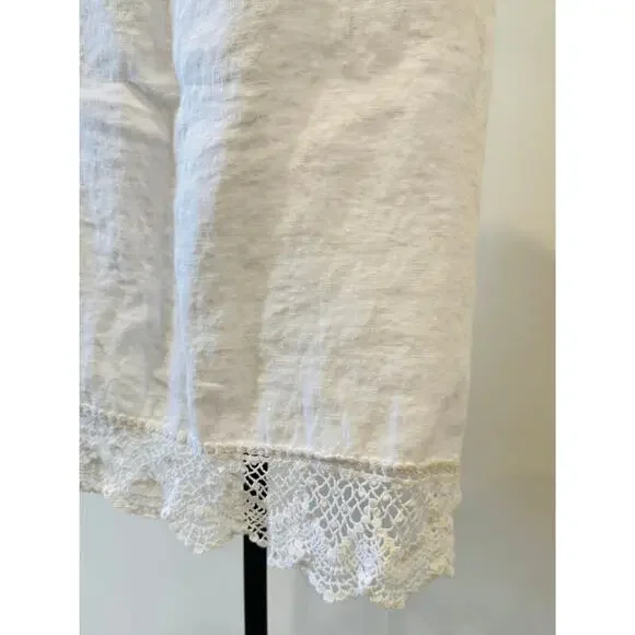 Laura Bianchi Women Sm White Linen Tank Top Lace Trim Sleeveless Italian Blouse - Picture 2 of 5